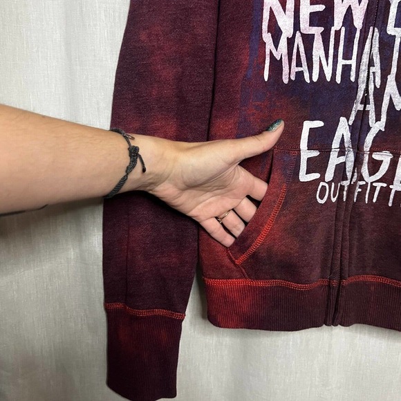 Tie Dyed Upcycled AEO New York Manhattan Purple Long Sleeve Full Zip Hoodie Sz M - Picture 6 of 12